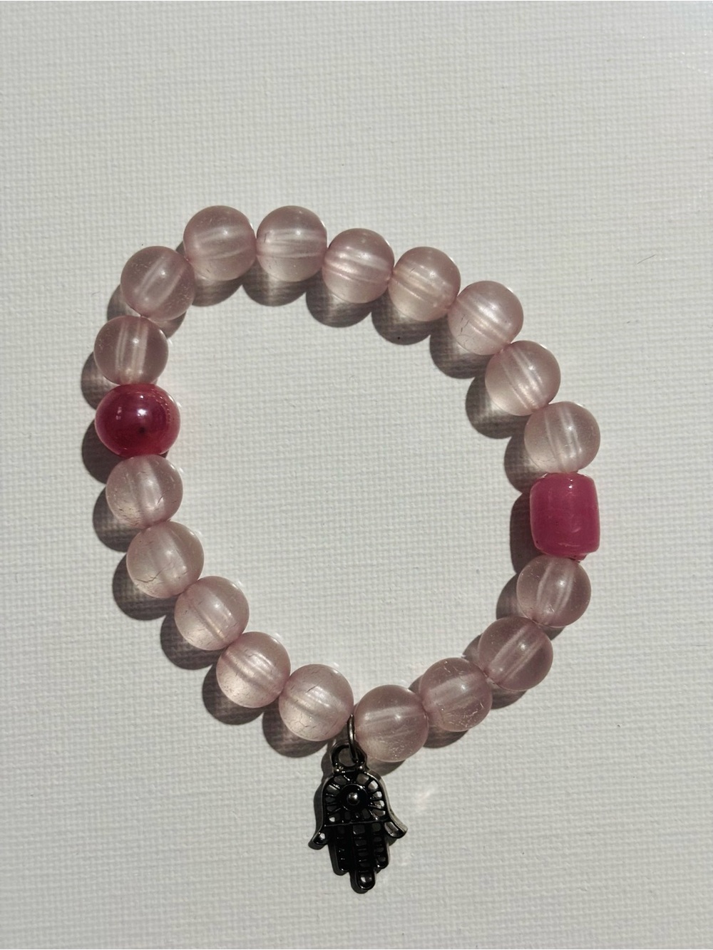Pink Beaded Hamsa Stretch Bracelet